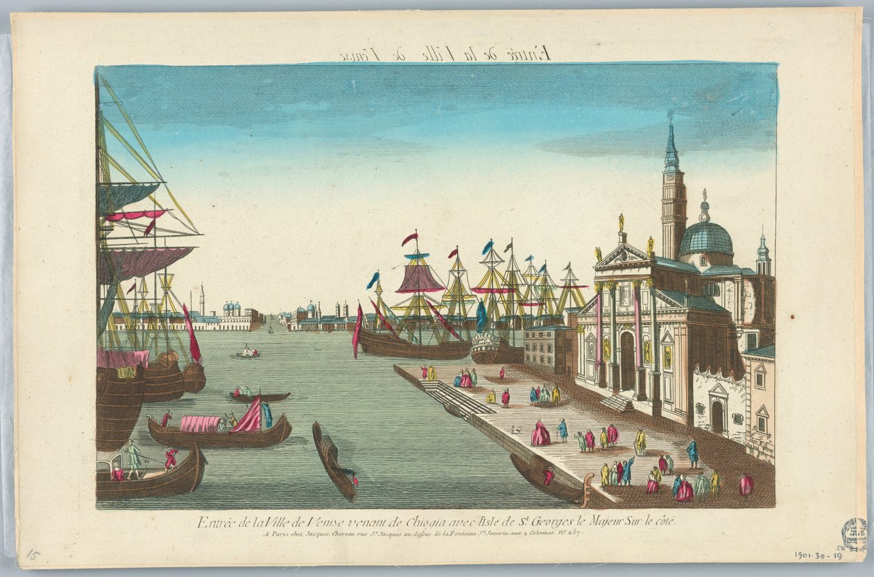 Peep-show, ingång till staden Venedig kommer från Chiogia med ön St. George the Greater på sidan av Unknown artist