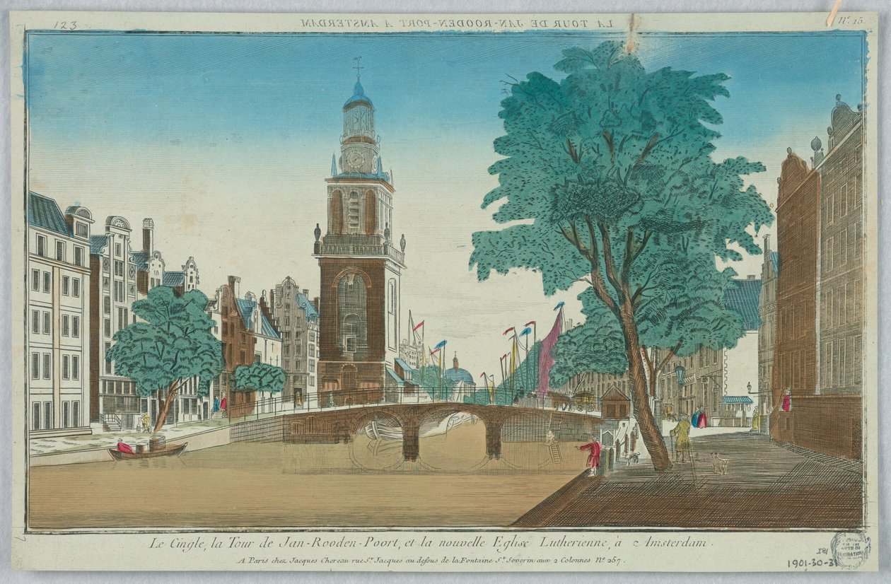 Peep-show, The Cingle, Jan-Rooden-Poort Tower och New Lutheran Church, i Amsterdam, nr 15 av Unknown artist