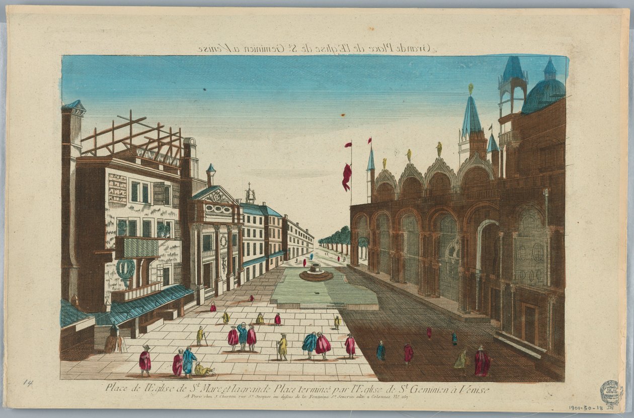 Peep-show, torget i Markuskyrkan och det stora torget som avslutas av kyrkan St. Geminian i Venedig av Unknown artist