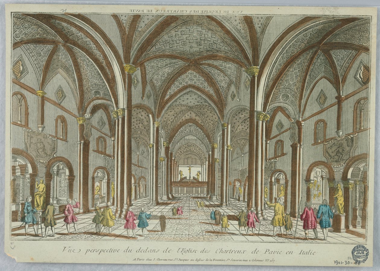 Peep-show, perspektivvy från insidan av den kartusiska kyrkan i Pavia i Italien av Unknown artist