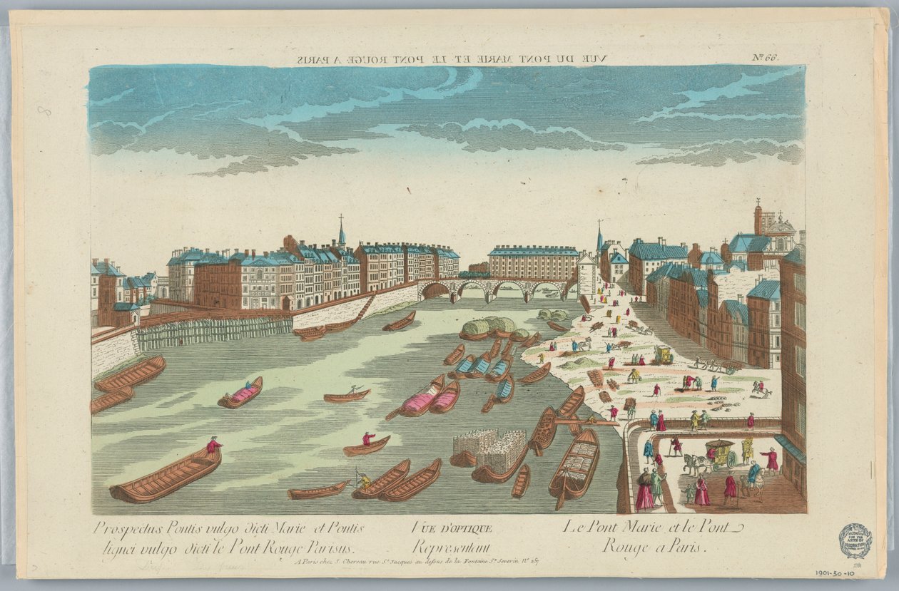 Peep-show, optisk vy som representerar Pont Marie och Pont Rouge i Paris, nr 66 av Unknown artist