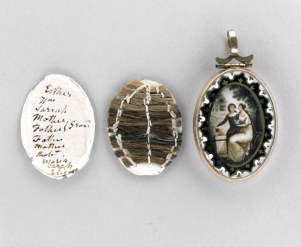Hänge, ca 1800 (akvarell på elfenben, emalj, hår, förgyllt, siden och glas) av Unknown artist