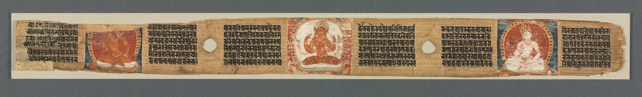 Perfektion av visdom i åtta tusen rader: Ashtasahasrika Prajnaparamita: Dekorerade löv (recto) av Unknown artist