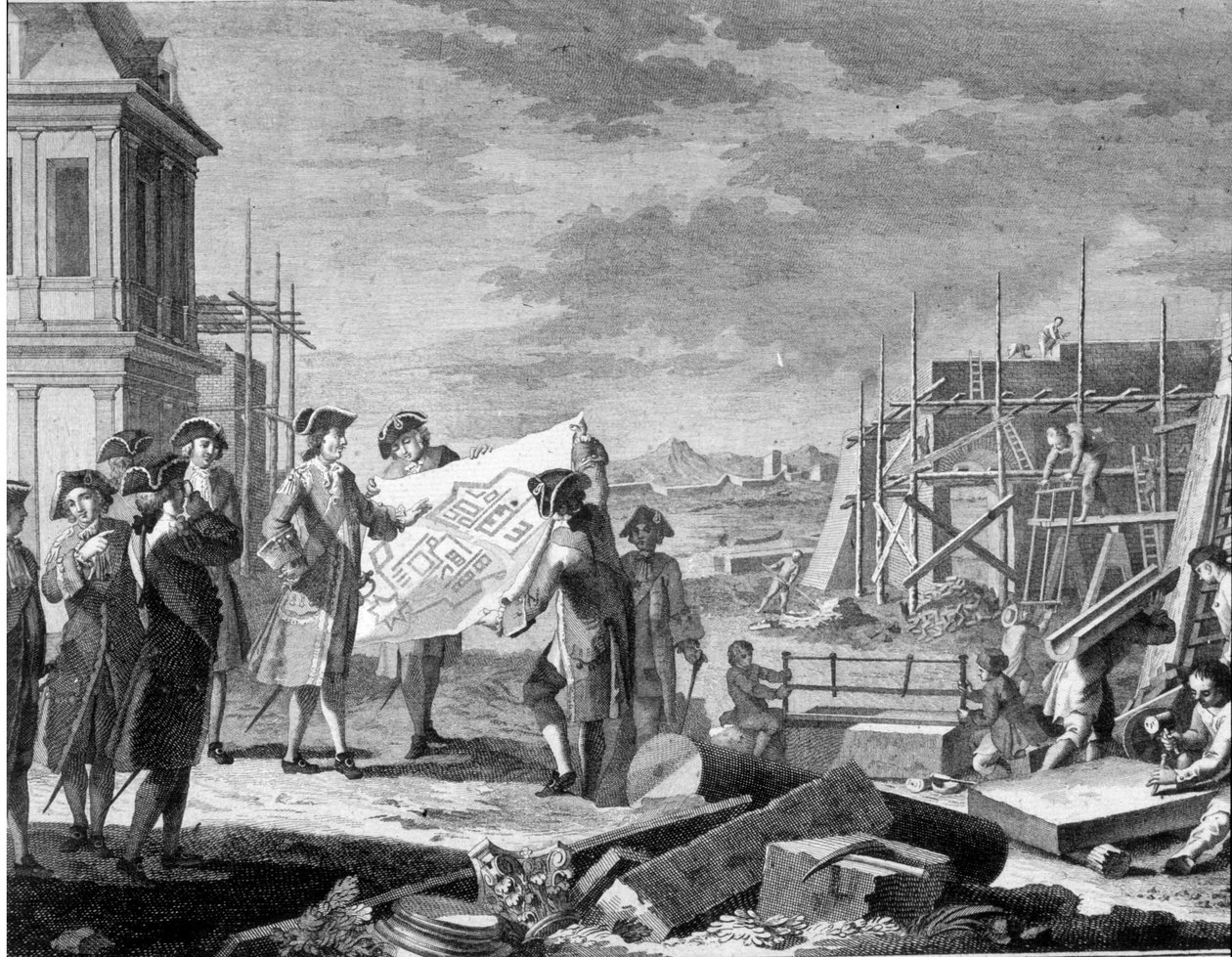 Peter den store övervakar grundarbetet i St. Petersburg av Unknown artist