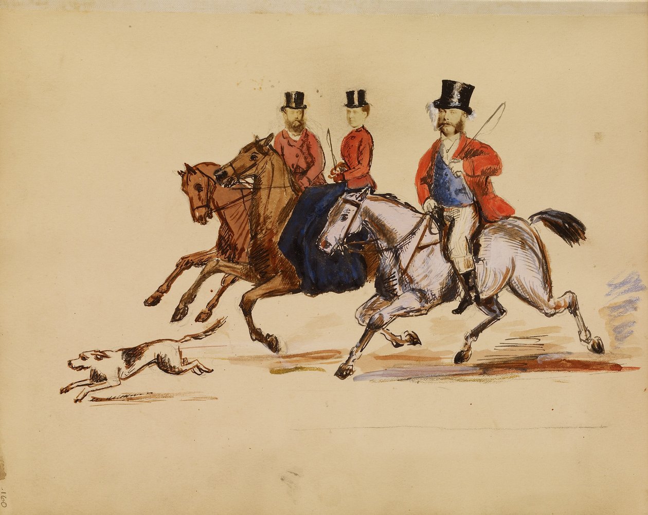 [Fotokollage av jaktscen med Lord och Lady Yarborough] av Unknown artist
