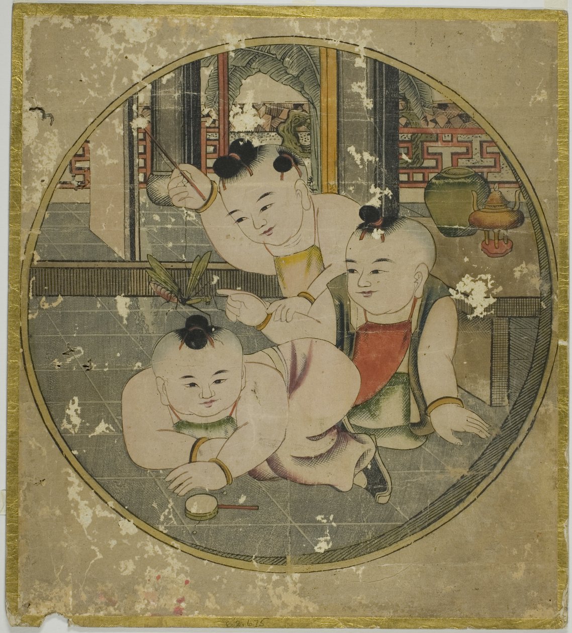 Bild av bönsyrsa och tre barn 蟷螂三童図 (Tourou sandou zu) av Unknown artist