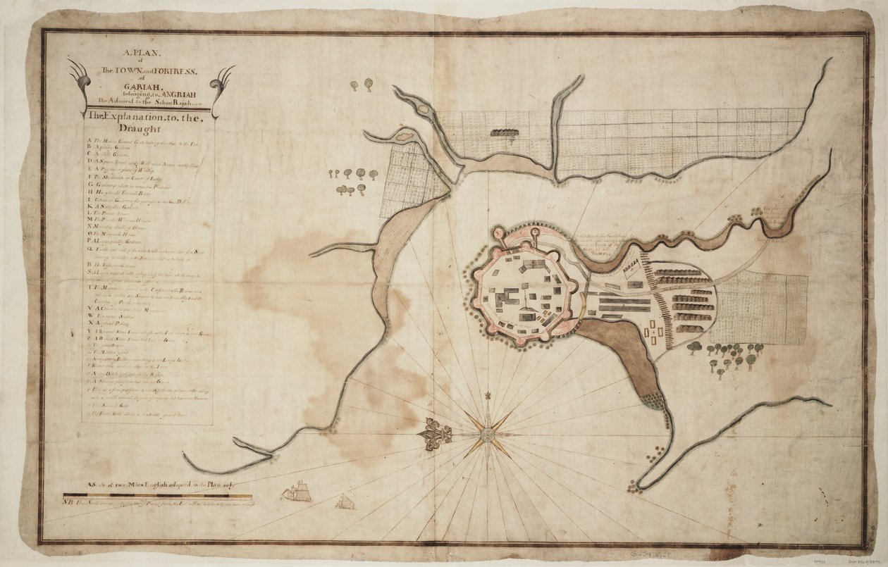Plan över staden och fästningen Gariah, ca 1755 (tusch, akvarell) av Unknown artist