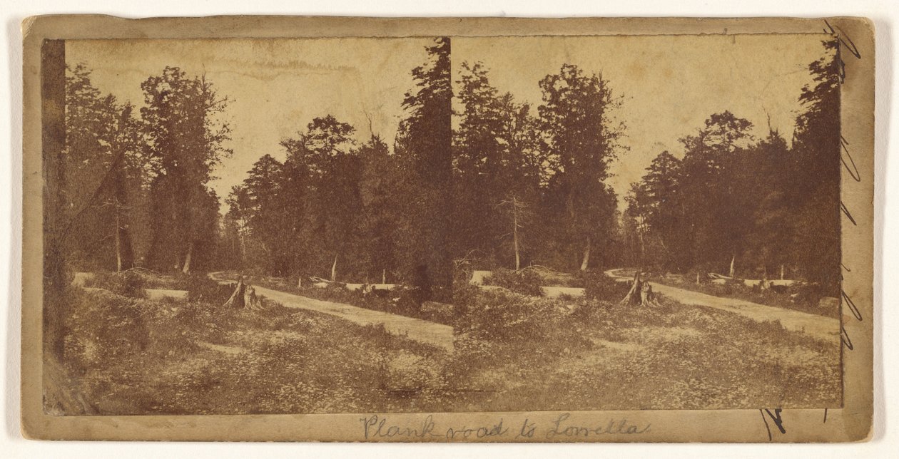 [Plank road to Lowella] (recto); [Oidentifierad stad] (verso) av Unknown artist