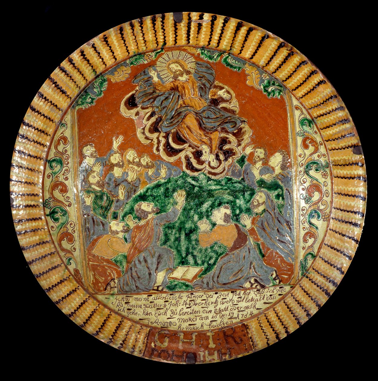 Tallrik i lackad jord som representerar Kristi himmelsfärd. 1752. Sevres, Nationalmuseum för Keramik av Unknown artist