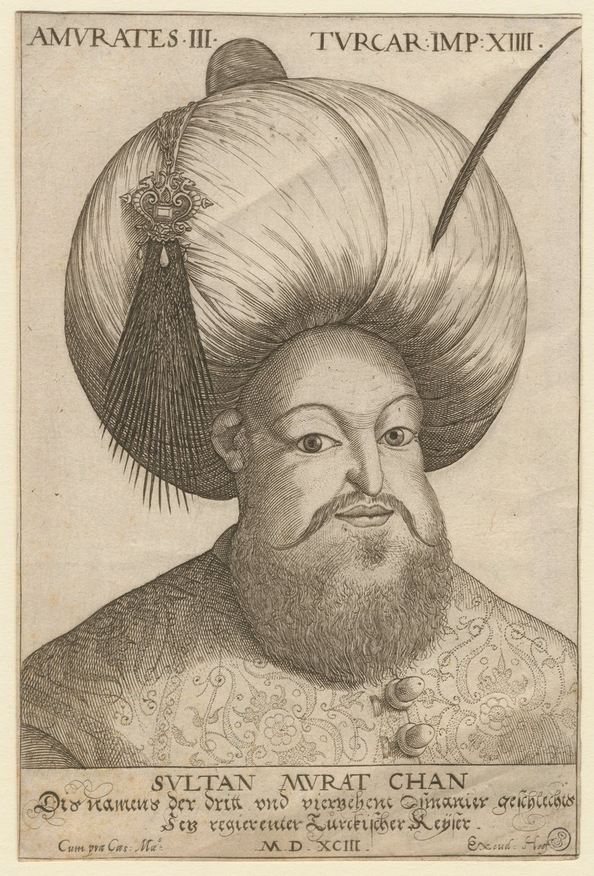 Porträtt av Mourad III (1546-1595), sultan ottoman - Murad III (1546-1595), Sultan av det osmanska riket - Anonym - 1593 - Etsning - 18,5x12,3 - Privat samling av Unknown artist