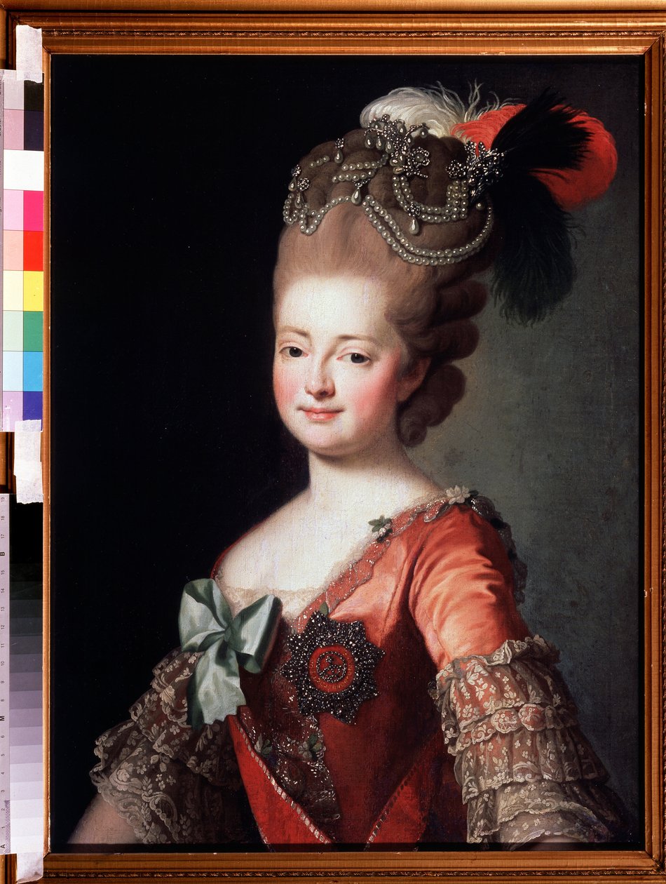 Porträtt av kejsarinnan Maria Feodorovna (Sophie Dorothea av Württemberg) (1729-1828) (Porträtt av kejsarinnan Maria Feodoravna, Sophie Dorothea av Württemberg). Anonym målning. Olja på duk, 84,7 x 62,7 cm av Unknown artist