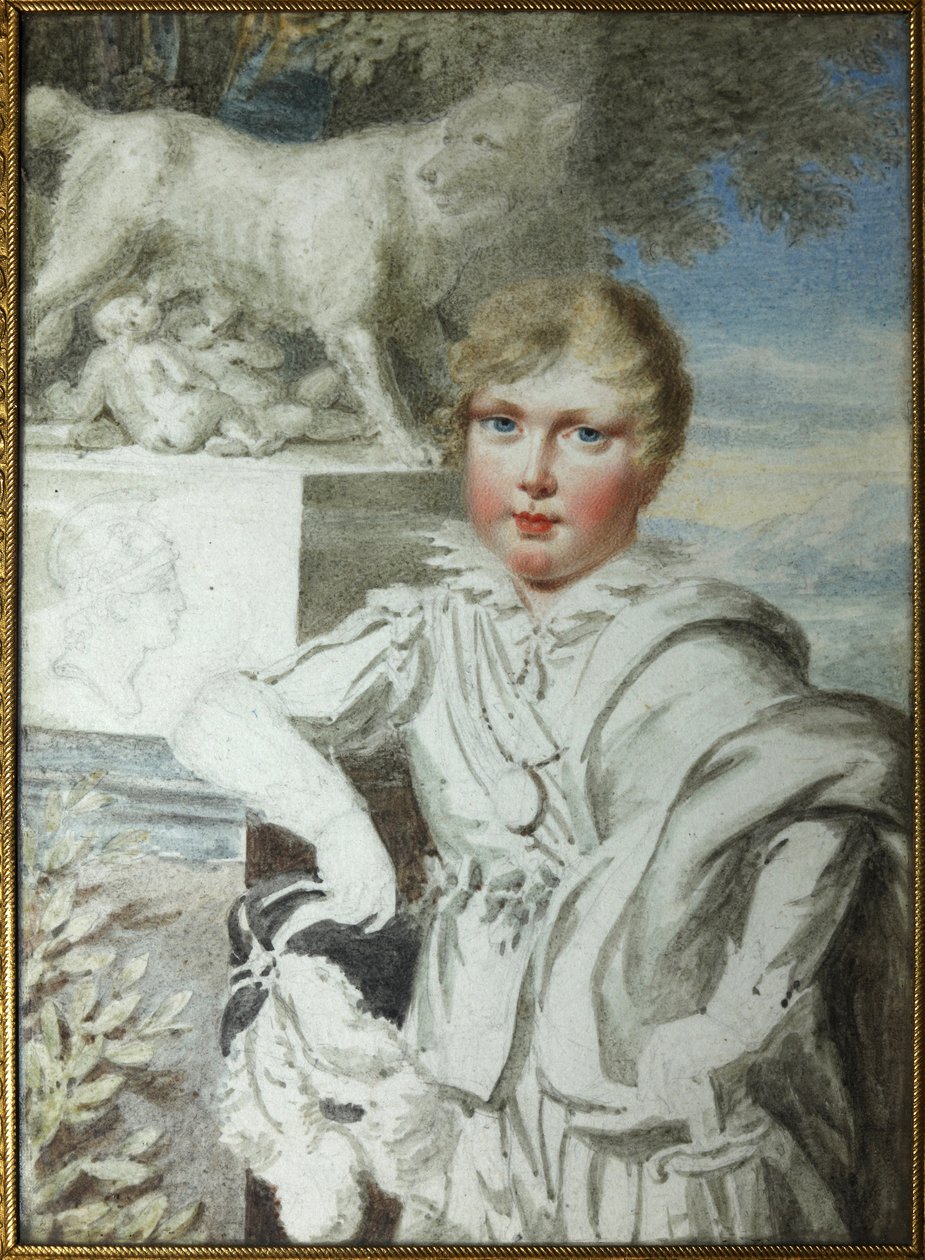 ""Porträtt av prins Napoleon Francois Bonaparte (1811-1832) Som ett barn"" Porträtt av kungen av Rom Napoleon II, hertig av Reichstadt (1811-1832) Son till kejsar Napoleon I (1769-1821) - Anonym akvarell runt omkring Podstanitsky samling av Unknown artist
