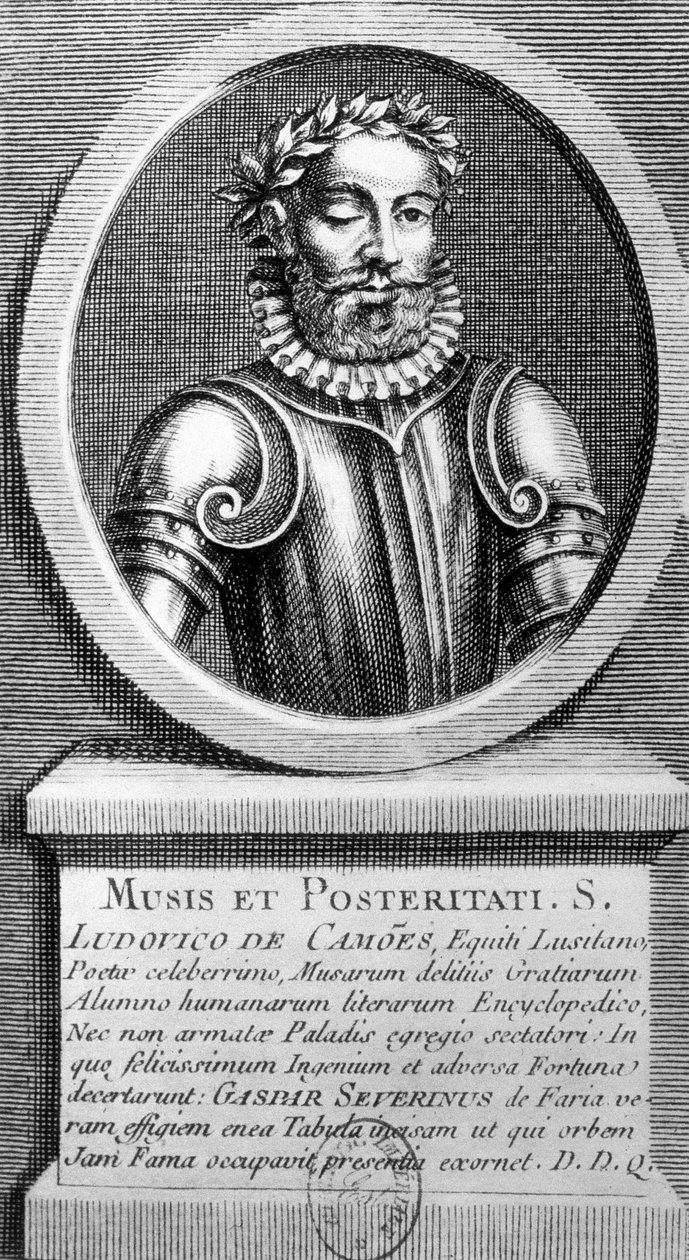 Porträtt i medaljong av Luis de Camoens (1524-1580) - gravyr av Unknown artist