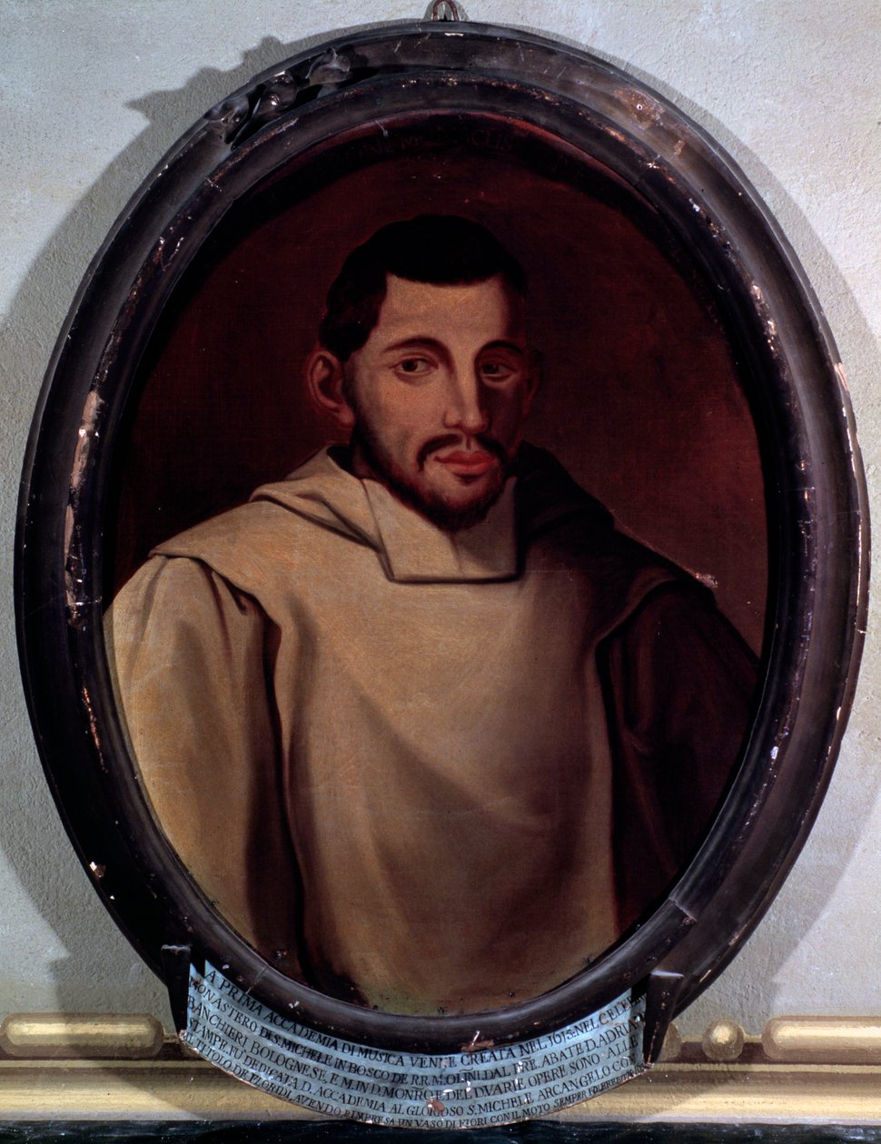 Porträtt av Adriano Banchieri (1568-1634) italiensk kompositör, musikteoretiker, organist och poet Anonym målning. 1600-talets Bologna Conservatorio G. Rossini av Unknown artist