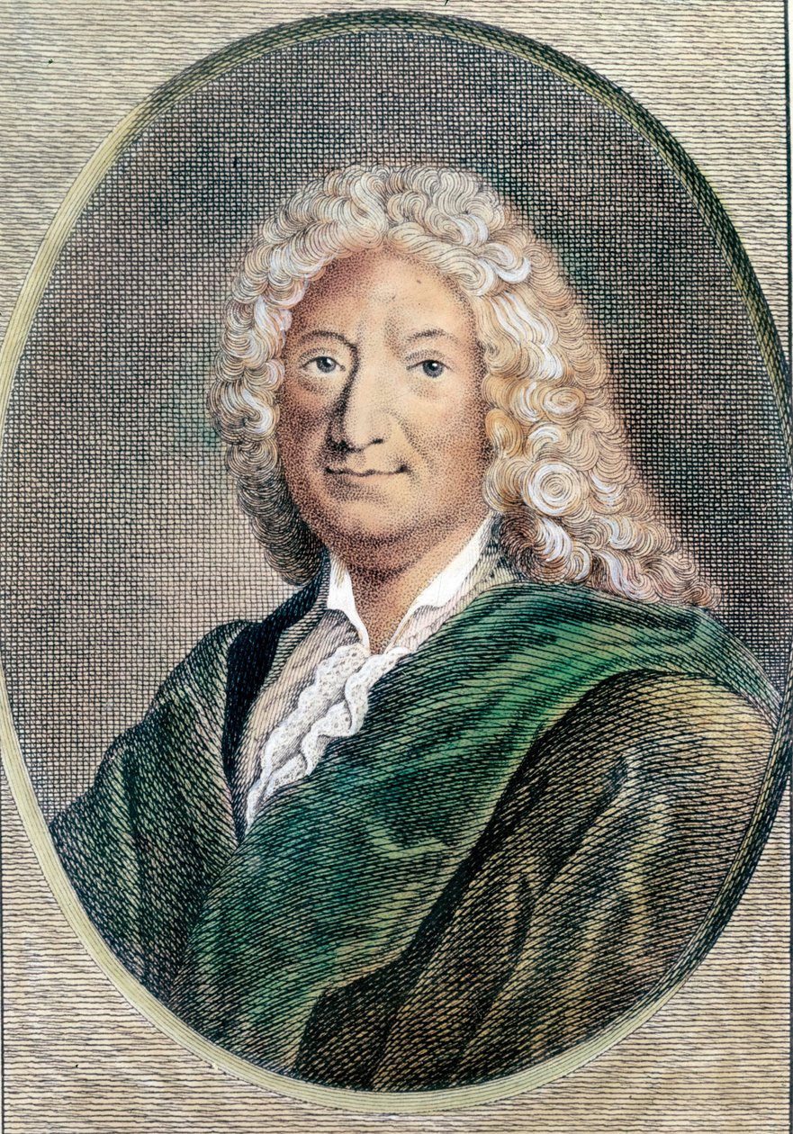Porträtt av Alain Rene Lesage (Alain-Rene Le Sage) (1668-1747), fransk författare. Gravyr av 1700-talet. Privat samling av Unknown artist
