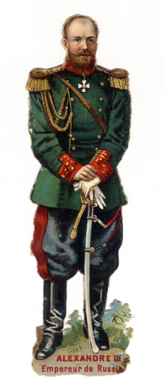 Porträtt av Alexander III, Rysslands kejsare (1845-1894). Sen kromolitografi av 1800-talet. Privat samling av Unknown artist