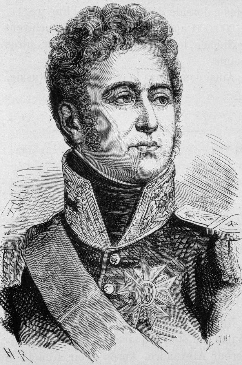 Porträtt av Alexandre Law, Marquis de Lauriston (1768 - 1828). Gravyr från slutet av 1800-talet i "Histoire de France"" av H. Martin. av Unknown artist
