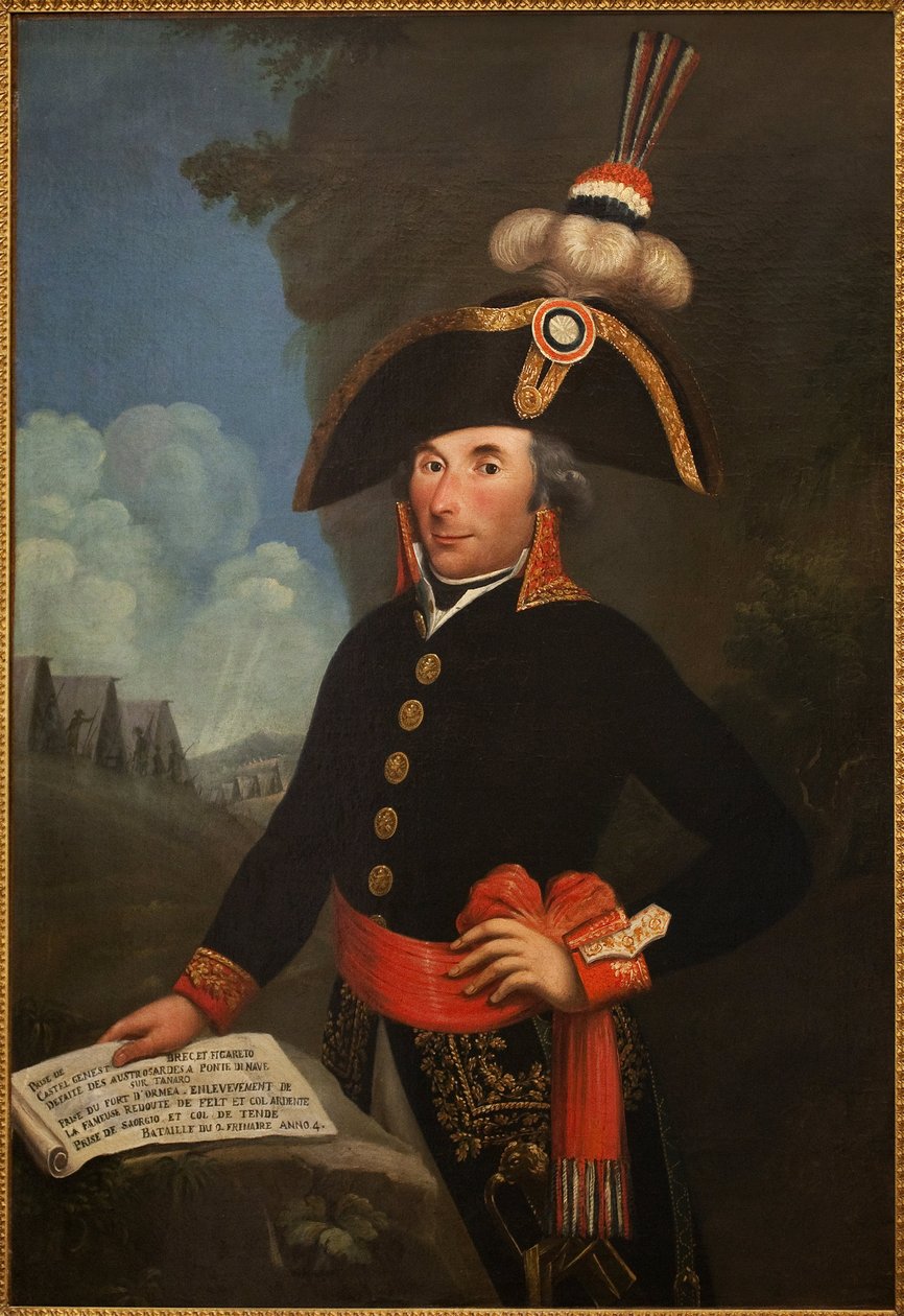 Porträtt av Andre Massena (1758-1817, hertig av Rivoli och prins av Essling, marechal av imperiet), i uniform av divisionsgeneralen. Anonym målning, olja på duk 1796, porträtt av Unknown artist
