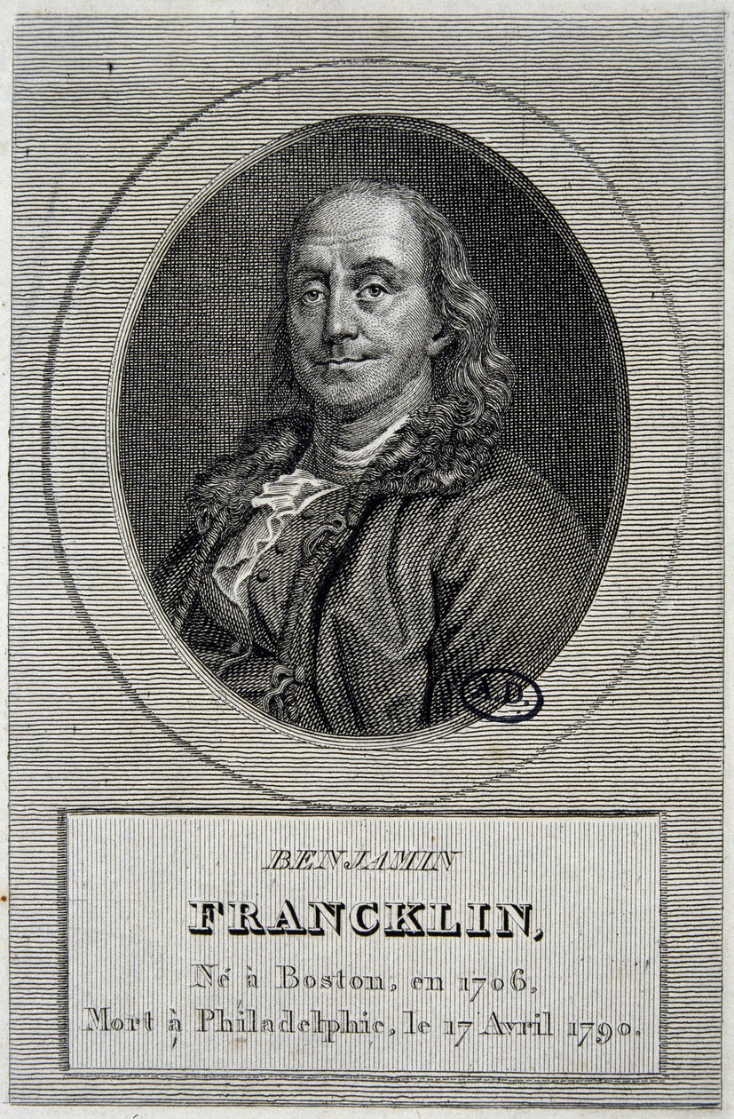 Porträtt av Benjamin Franklin, amerikansk politiker och fysiker (1706-1790) av Unknown artist