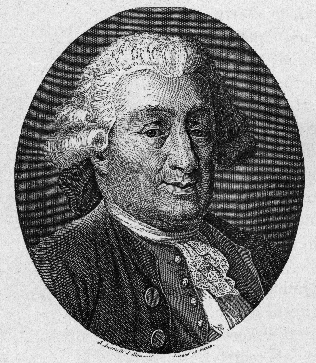 Porträtt av Carlo Goldoni (1707 - 1793), italiensk serieförfattare. Gravyr 1800-tal av A. Locatelli av Unknown artist