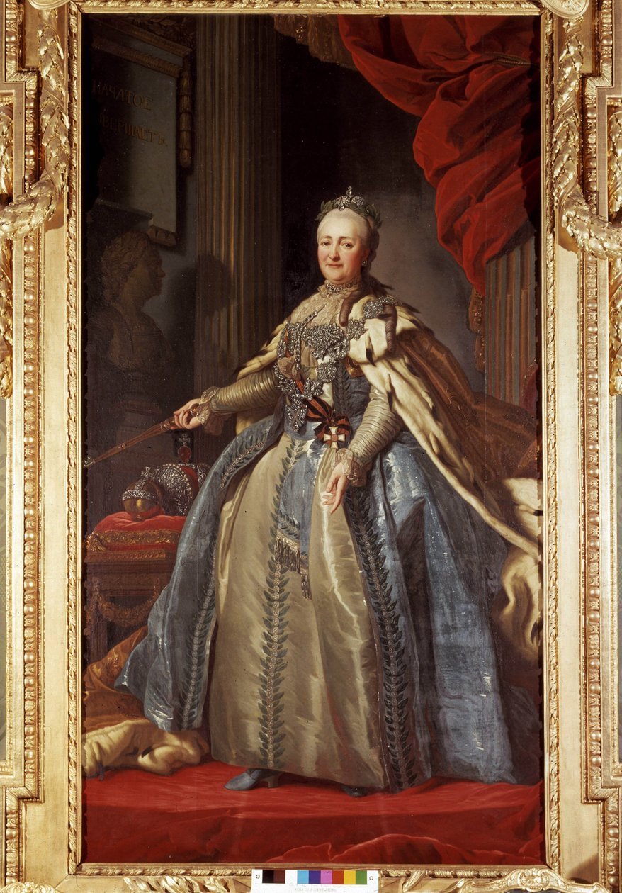 Porträtt av Katarina II (1729-1796), Rysslands imperator, bevarat på Drottingholms slott i Stockholm. av Unknown artist