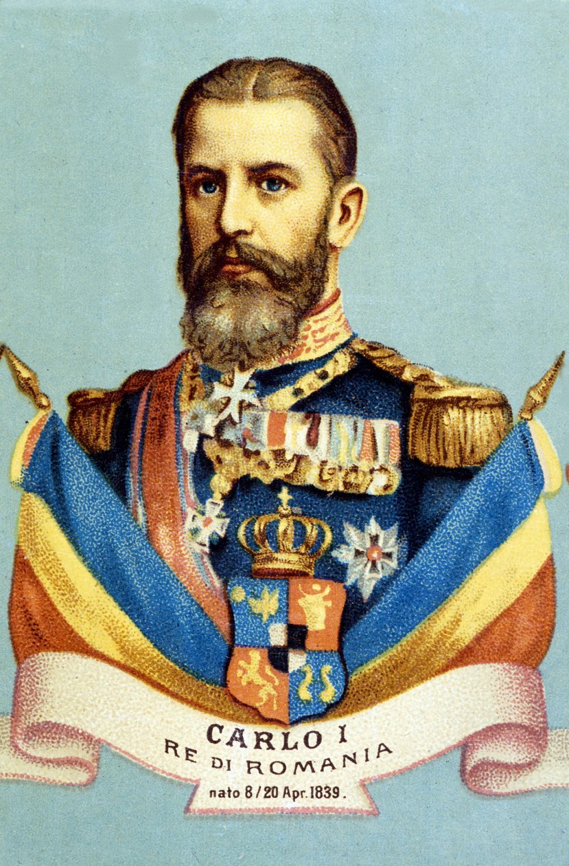 Porträtt av Charles I (Carol I) (1839-1914), kung av Rumänien. 1800-talets kromolitografi av Unknown artist