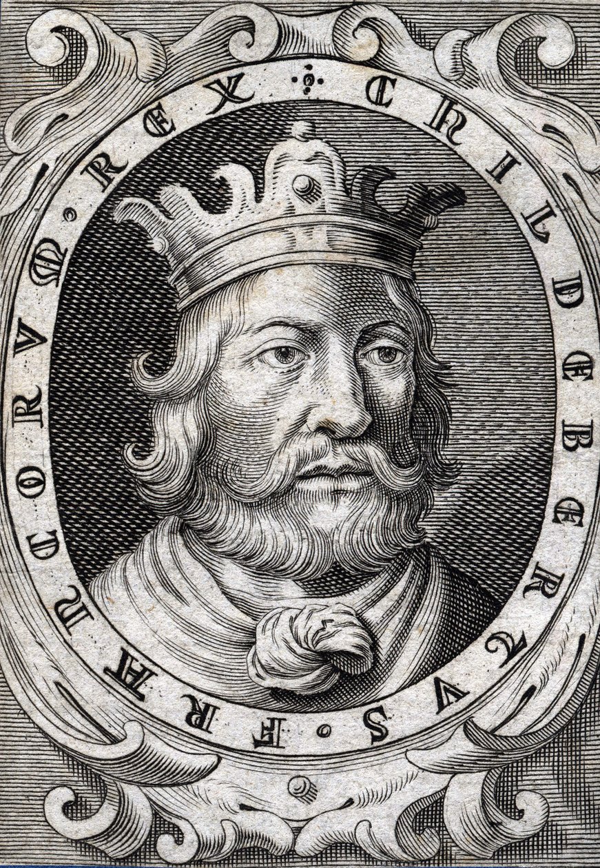Porträtt av Childebert I (v. 495-558) Kung av Paris gravyr från 1700-talet av Unknown artist