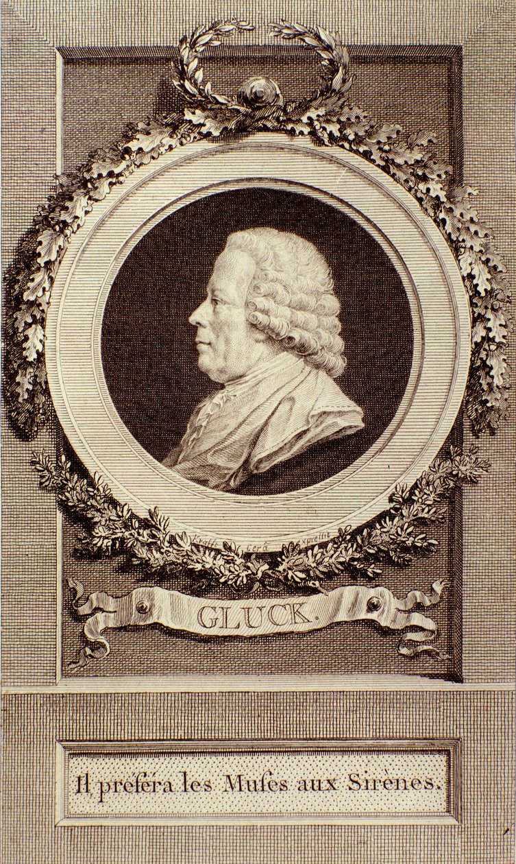 Porträtt av Christoph Gluck (1714-1787) tysk kompositör Gravyr. 1700-talet. Bologna, civico museo musico av Unknown artist
