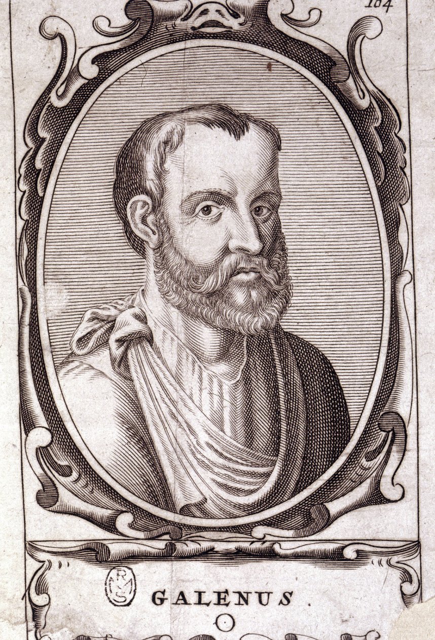 Porträtt av Claude Galien (Klaudios Galenos eller Claudio Galeno eller Claudius Galenus eller Galen, v. 131 - v. 201), grekisk läkare. 1700-talsgravyr. av Unknown artist