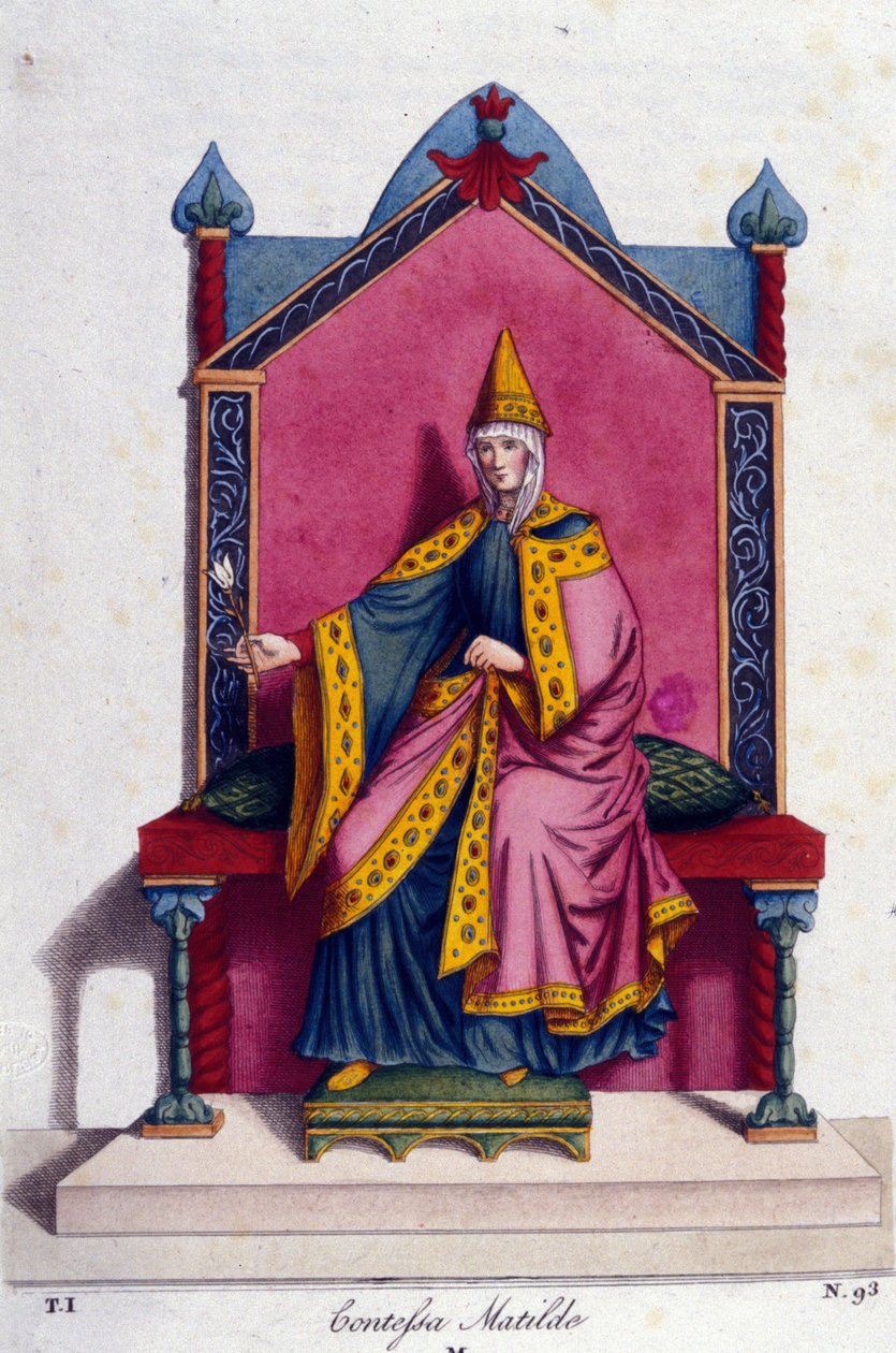 Porträtt av grevinnan Mathilde av Canossa (eller grevinnan Mathilde av Toscana) (1046 - 1115). Gravyr av 1800-talet. av Unknown artist