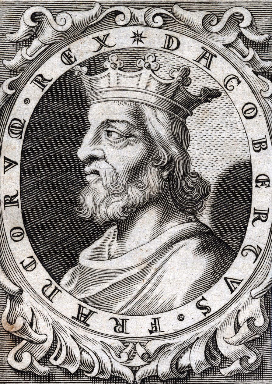 Porträtt av Dagobert I (? - 639), kung av frankerna, merovingernas dynasti. Gravyr av 1700-talet av Unknown artist