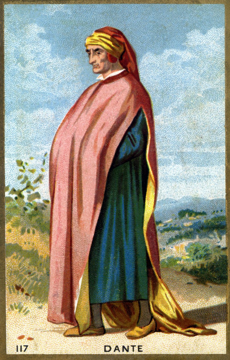 Porträtt av Dante Alighieri, dit Dante (1265 - 1321), italiensk poet. Kromolitografi av 1800-talet. av Unknown artist