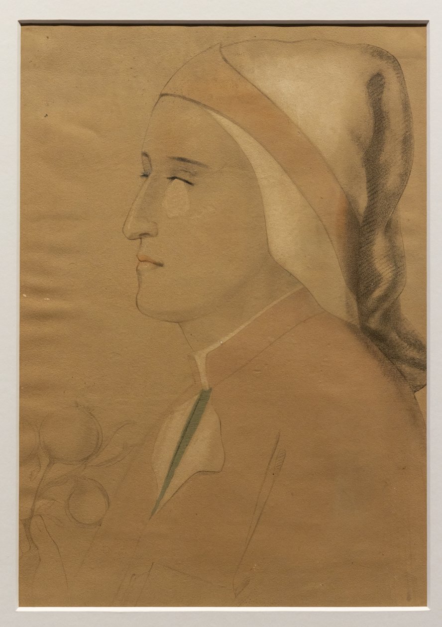 Porträtt av Dante efter fresken i Bargello-kapellet, efter 1840 (blyerts, akvarell och vit krita på papper) av Unknown artist