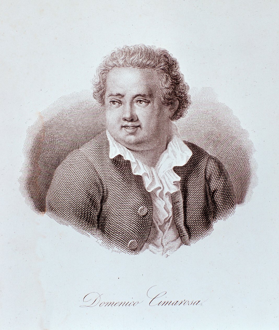 Porträtt av Domenico Cimarosa (1749-1801) italiensk kompositör Gravyr. 1700-talet. Milano, konservatoriets bibliotek av Unknown artist