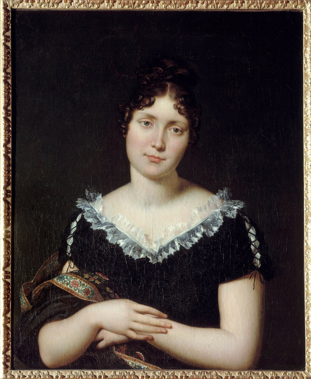 Porträtt av Emilie Louise de Beauharnais (1781-1855), Comtesse de Lavalette, dotter till Francois de Beauharnais (1756-1846) gifte sig med Antoine de Lavalette (1765 - 1830) 1802. Hon räddar sin man under restaurangen genom att ersätta honom på concierge. av Unknown artist