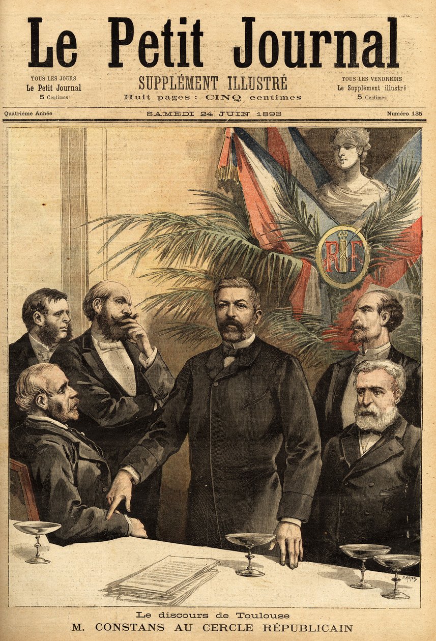 Porträtt av Ernest Constans (1833-1913) i den republikanska kretsen, professor i juridik och sedan politiker, han var flera gånger inrikesminister och den första guvernören i Indokina, under franskt protektorat. Gravyr i "" Le petit journal"" 24/06/1 av Unknown artist