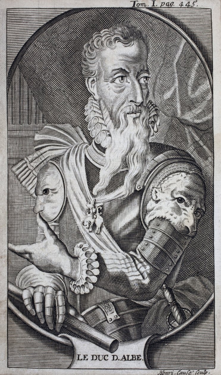 Porträtt av Ferdinand Alvare de Toledo (1507-1582), tredje hertig av Alba, storslagen av Spanien, hertig av Huescar, markis av Korea, greve av Salvatierra, vice kung av Neapel, Italien och guvernör i Nederländerna. Gravyr för att illustrera "History of t av Unknown artist