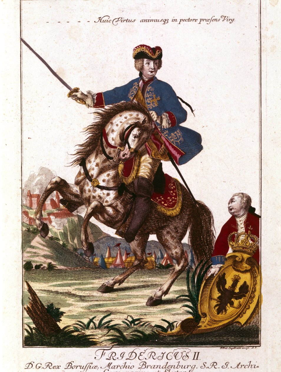 Porträtt av Fredrik II av Preussen (1712-1786) känd som Fredrik den store. Gravyr av 1700-talet. . av Unknown artist