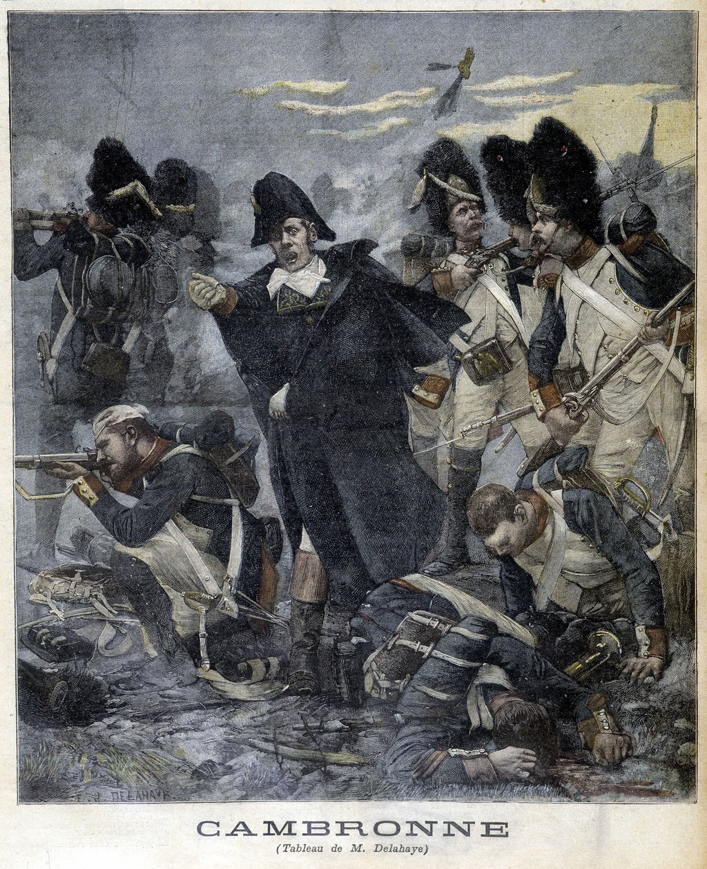 Porträtt av general Cambronne (1770 - 1842) under ett slag. Illustration av "" Petity Journal"" 1891. av Unknown artist