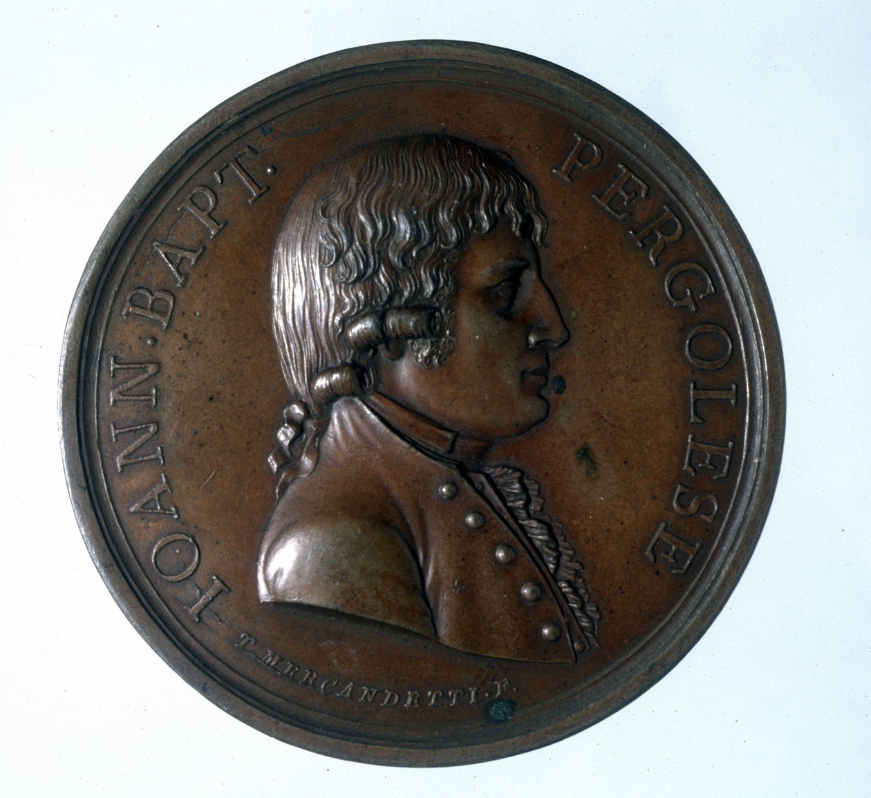Porträtt av Giovanni Battista Pergolesi (Jean Baptiste Pergolese, Jean-Baptiste) (1710 - 1736). Bronsmedaljong. Trappans museum. Milano av Unknown artist