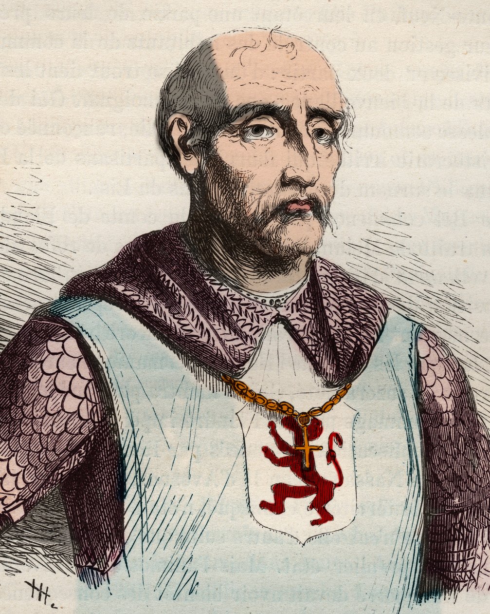 Porträtt av Gui eller Guy de Dampierre (1226-1305) Greve av Flandern och greve av Namur - Gravyr från 1868 i "Belgiens historia från primitiv tid till slutet av Leopold I:s rege""" av Theodore Juste (1818-1888) ). Privat samling. av Unknown artist