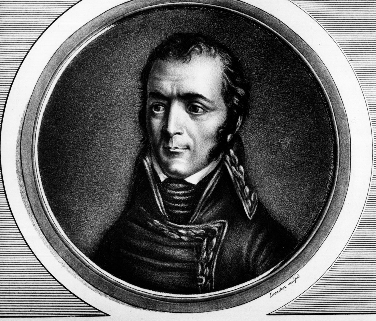Porträtt av Guillaume Marie-Anne Brune (1763-1815), marechal av Frankrike. Gravyr i "" Komplett samling av historiska målningar från den franska revolutionen, i tre volymer.""" 1804. av Unknown artist