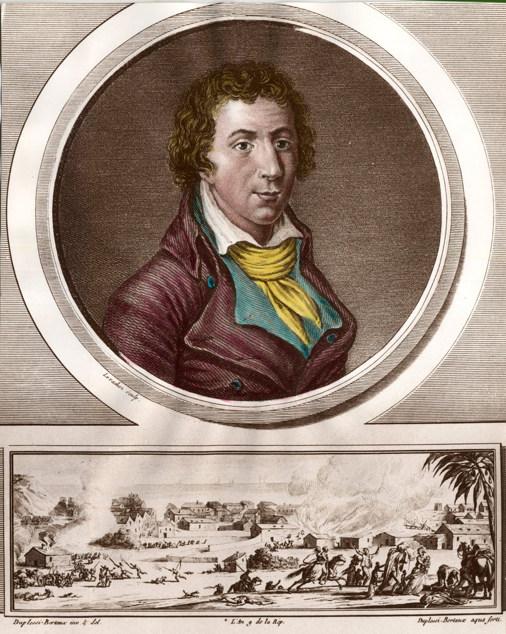 Porträtt av Jacques Pierre Brissot de Warville (1754 - 1793), fransk journalist och politiker. Han grundade Society of Friends of Black, en anhängare av slaveriets avskaffande. Gravyr av 1700-talet. Privat samling. av Unknown artist