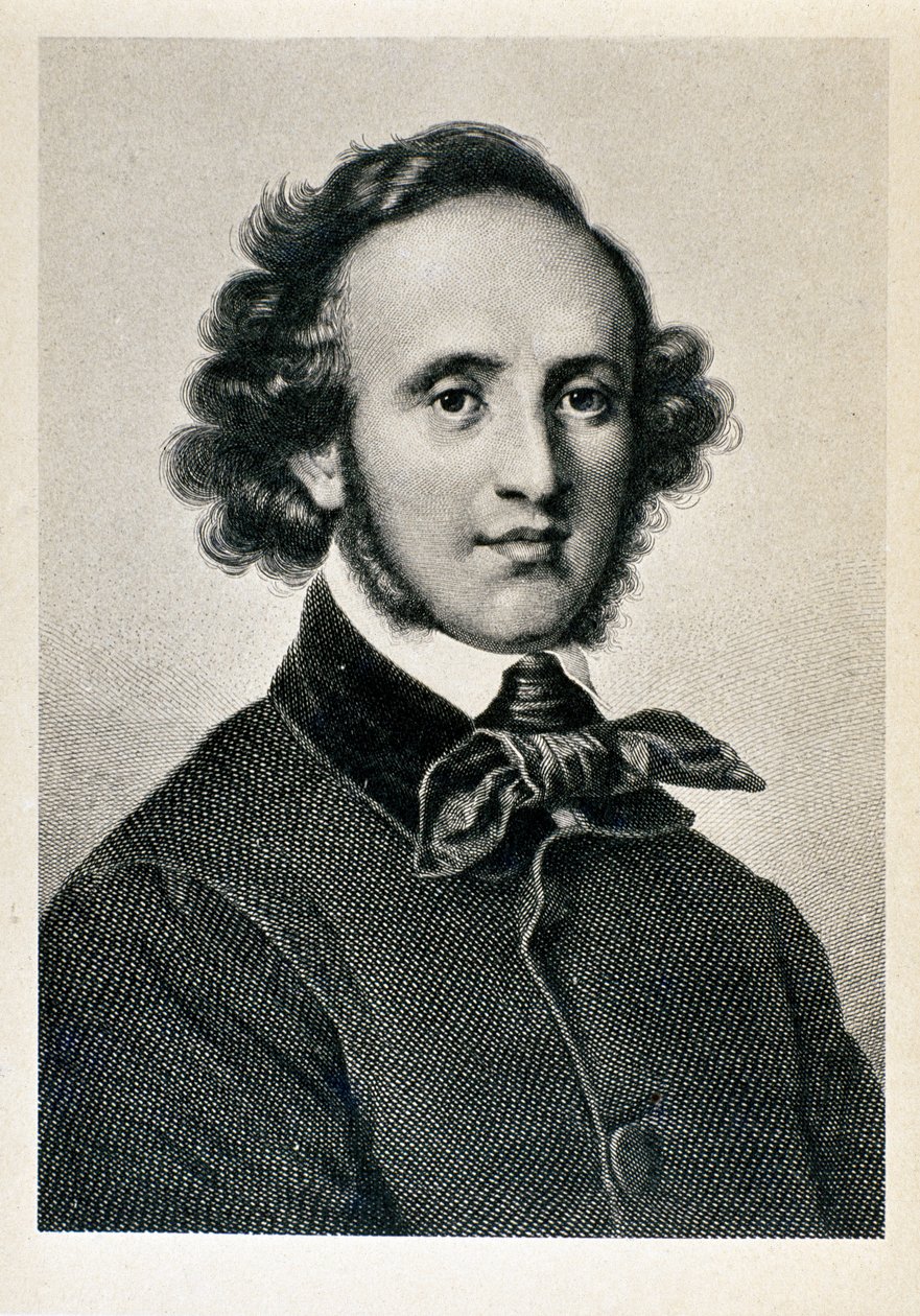 Porträtt av Jakob Ludwig Felix Mendelssohn Bartholdy (1809-1847), tysk dirigent och kompositör. Litografi av 1800-talets Biblioteca del Conservatorio Giuseppe Verdi, Milano ©Luisa Ricciarini/Leemage av Unknown artist
