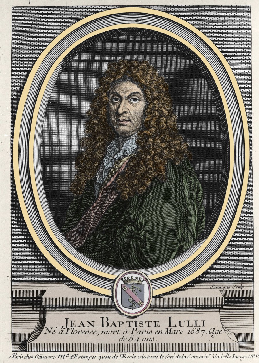 Porträtt av Jean Baptiste Lully (Giovanni Battista Lulli) (1632-1687), fransk kompositör av italienskt ursprung. Gravyr av 1800-talet. av Unknown artist
