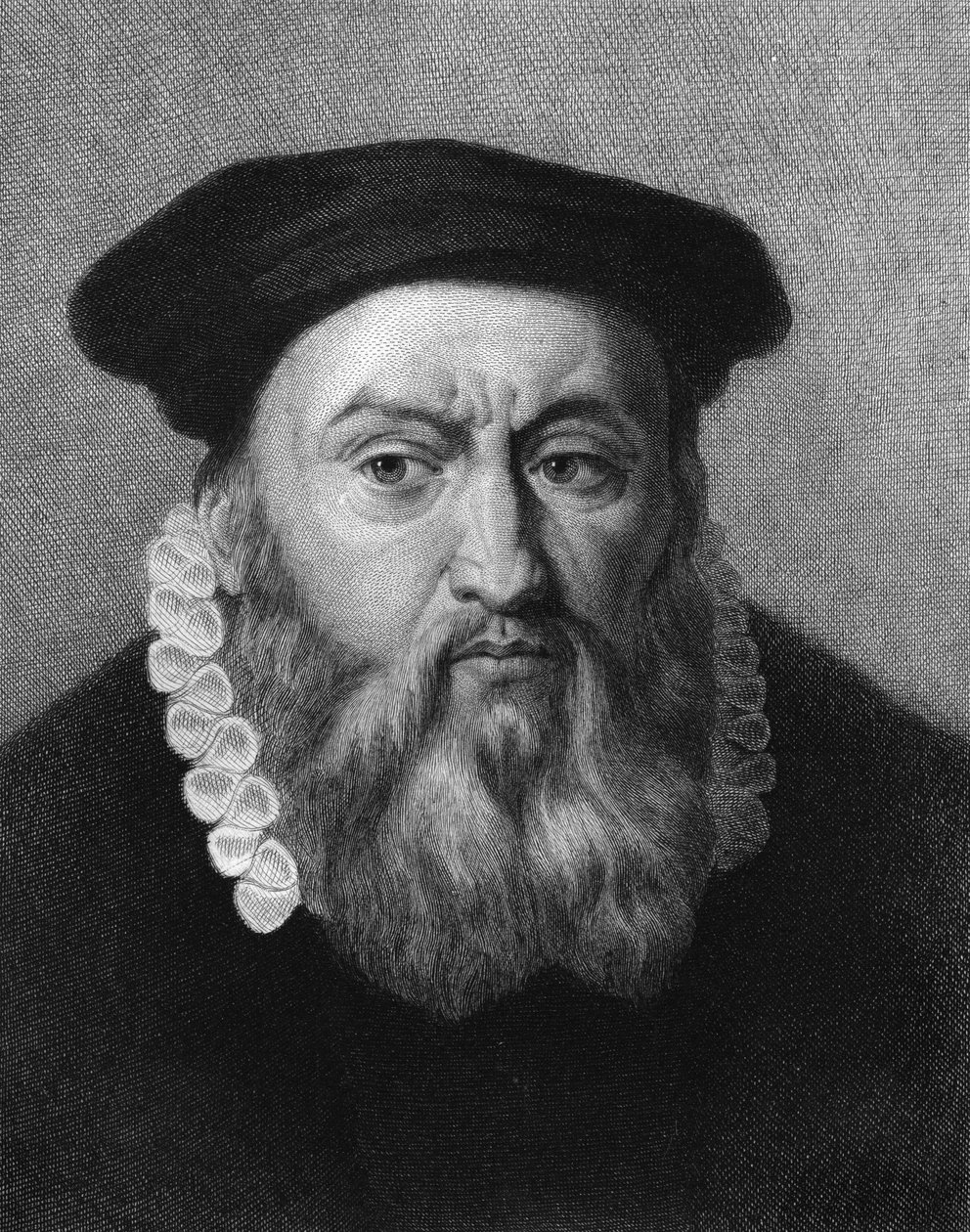 Porträtt av Jean Calvin (1509 - 1564), fransk religiös reformator och författare - i "Histoire des Français"" av Lavallée, gravyr, n.d. av Unknown artist