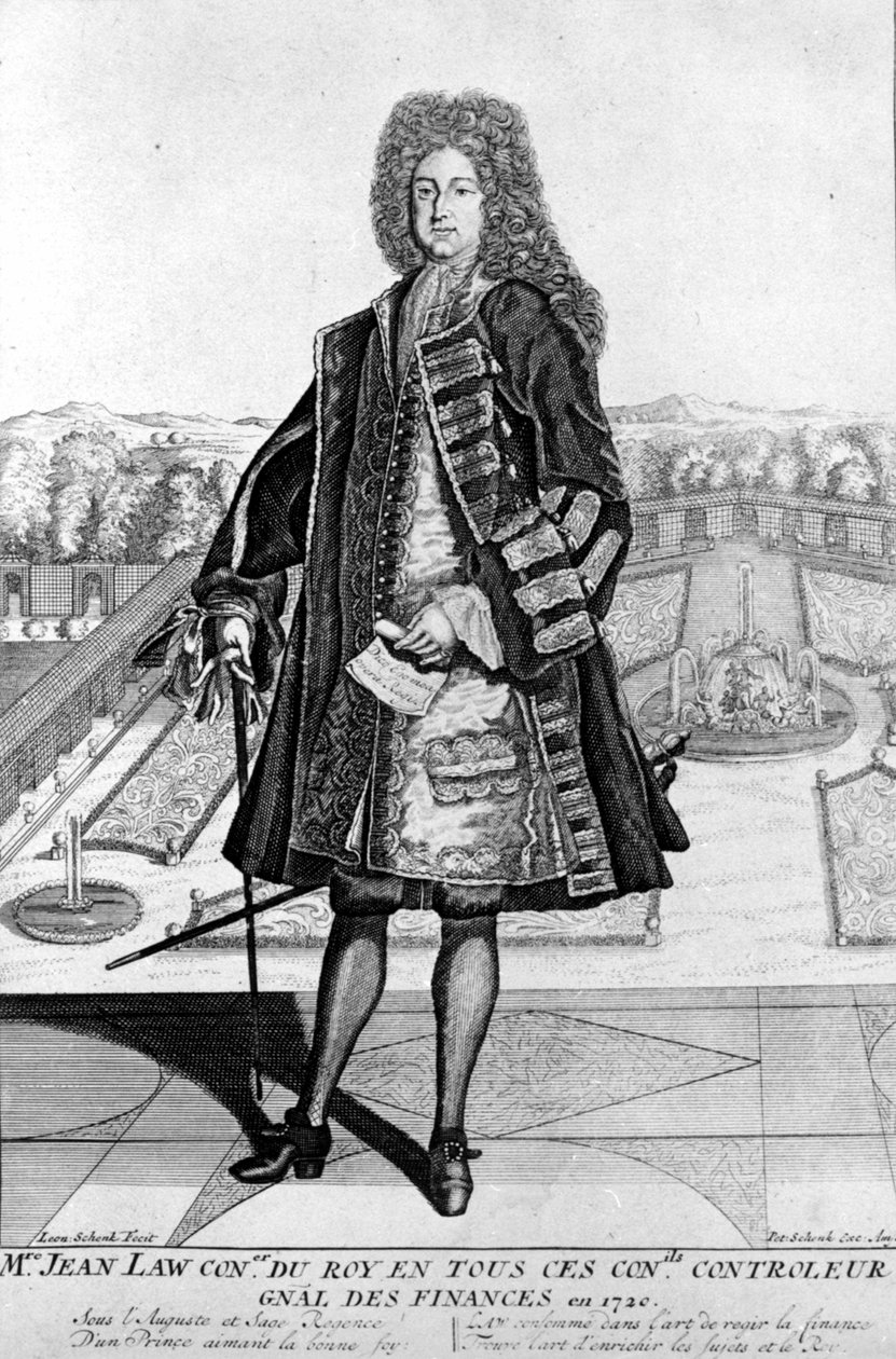 Porträtt av John Law (1671 - 1729) till fots, Scottish Financial som orsakade konkurs 1720 (Event of Quincampoix Street) av Unknown artist