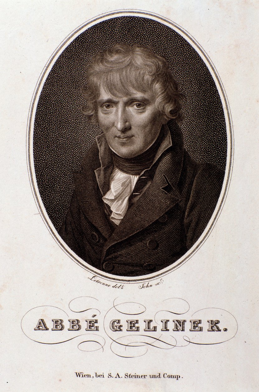 Porträtt av Josef Gelinek (Joseph) (1758-1825) österrikisk pianist, kompositör och teolog Gravyr. 1800-talet. Bologna, civico museo musico av Unknown artist
