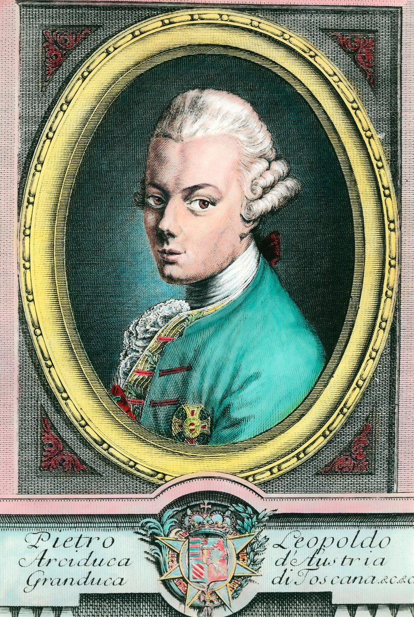Porträtt av Leopold II av Österrike, storhertig av Toscana (1747-1792). Gravyr av 1700-talets privatsamling av Unknown artist