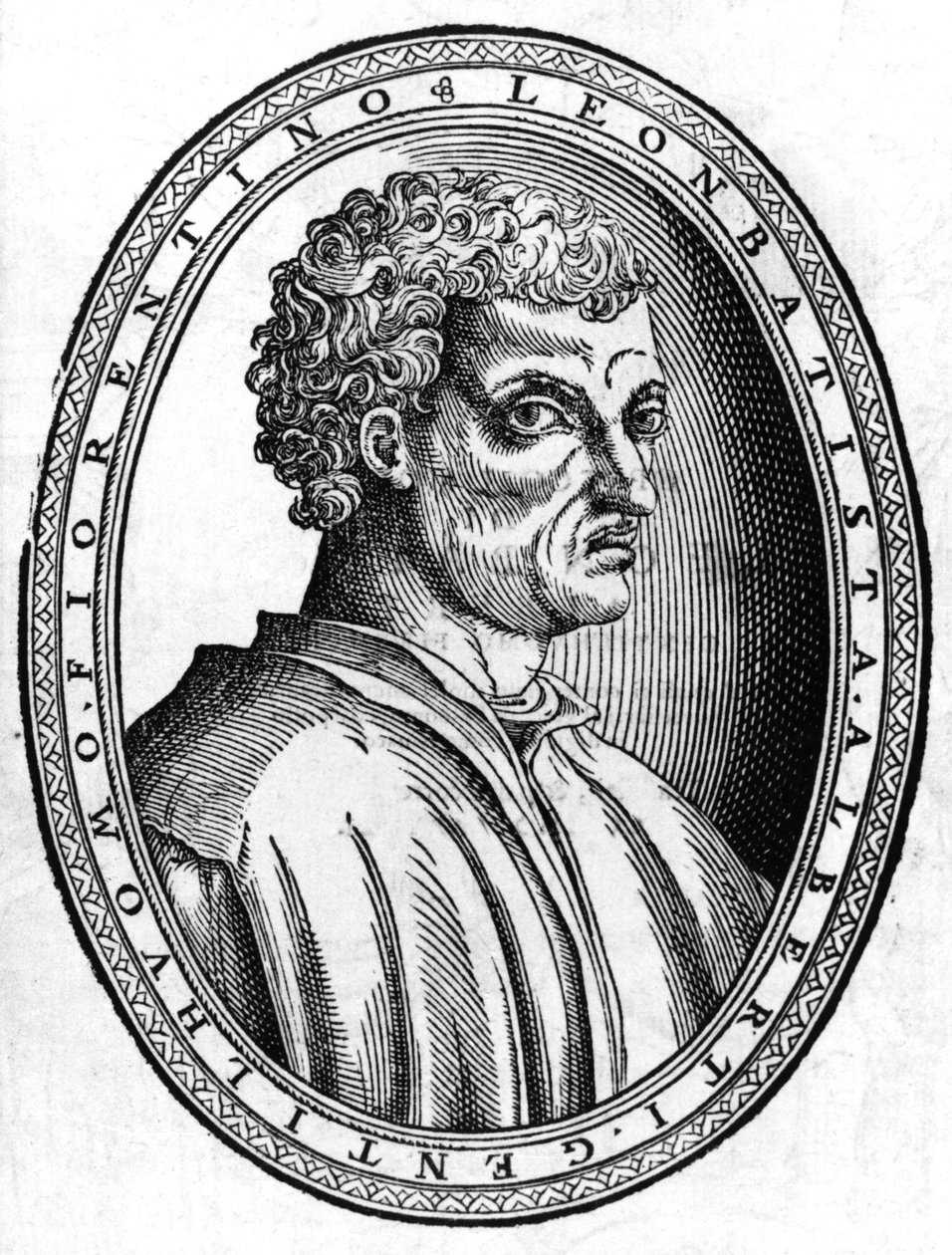 Porträtt av Léon Battista Alberti (1404 - 1472), italiensk humanist och arkitekt, sd gravyr. av Unknown artist
